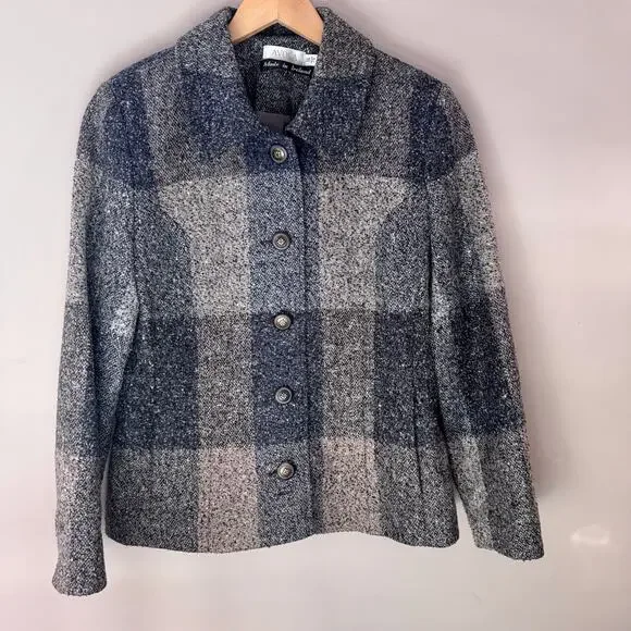 Avoca Ireland Gray Wool Plaid Check Jacket - Picture 2 of 7
